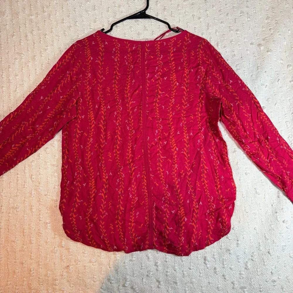 Lucky Brand Top Small Burgundy Wrap-Front Tie Neck Long Sleeve‎ Bohemian